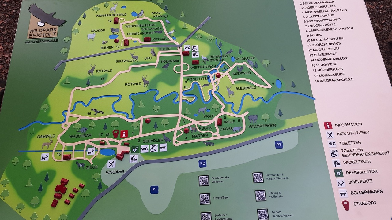 Orientierungsplan Wildpark-Gelände mit QR-Codes für "text-to-speech"